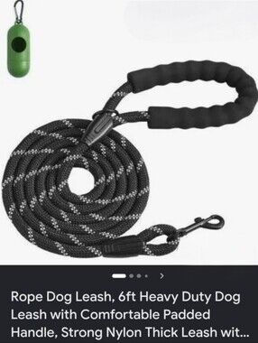 Taglory Black Reflective Rope Dog Leash